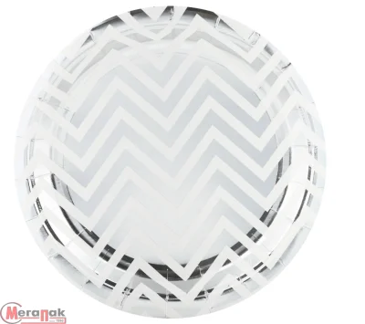 Тарелки (7''/18 см) Зигзаги, Белый/Серебро, Металлик, 6 шт., 6224015  - фото