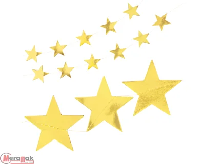 Гирлянда-подвеска Звезда, Золото, Металлик, 200 см, 7 см*20 шт, 1 упак., 6231026 Золотой - фото