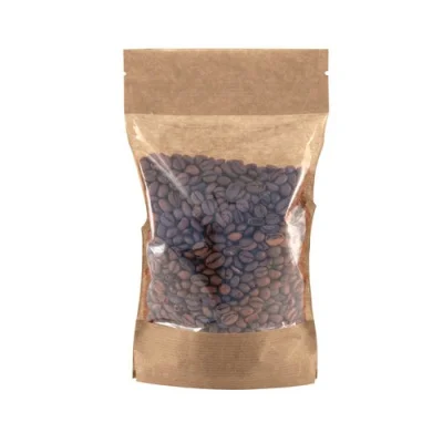 Пакет 140*225 ДП бум, зип, большое прозрач. окно 140мм 1/100 121-008 Коричневый - фото