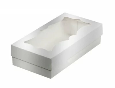 Коробка для кондитерской продукции с фигурным окошком 210*110*55мм серебро, 5 шт Серебро - фото