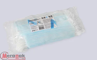 Маска одноразовая 50 шт SENSE, голубая 3-х слойная Голубой - фото