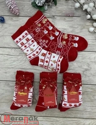 Носки женские TURKAN новогод. зайчики арт. 534  / 3 пары Красный - фото