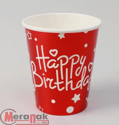 Стаканы бумажные "С днём рождения", 6 шт, цвет красный арт. 7098211  - фото