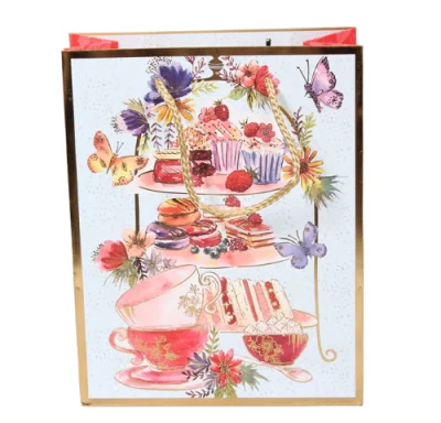 Пакет подарочный бумажный с ручками 18*23*15, арт. L608 Люкс цветы/шары  - фото