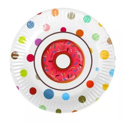 Тарелка бумажная «Пончик и круги» 18см, 10 шт  - фото