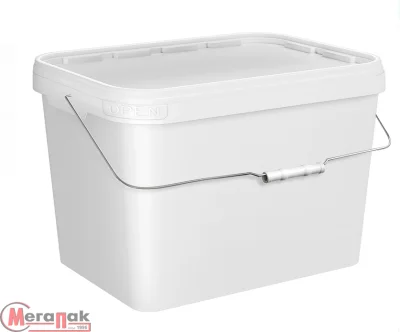 Комплект Ведро 20,0л прямоуг. белое с метал. ручкой + Крышка д/ведра 20,0л прямоуг. белая (388*283) Белый - фото