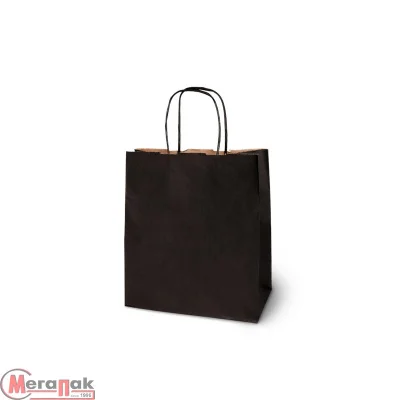 Пакет подарочный бумажный с ручками 26*32*12 Крафт черный, арт. L217 Черный - фото