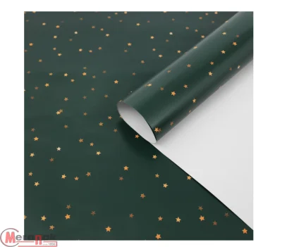 Бумага упаковочная глянцевая "Золотые звёздочки", 70 х 100 см, 7066073 Зеленый - фото