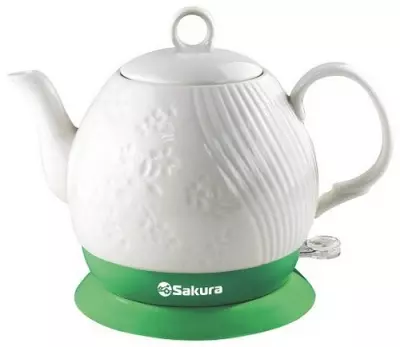Чайник электрический SA-2036G керамический бело-зеленый  - фото