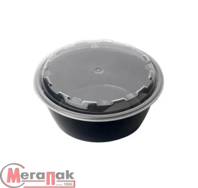 Комплект: Контейнер круглый черный + крышка 530мл (150) арт.1264Ч Черный - фото
