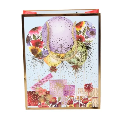 Пакет подарочный бумажный с ручками 18*23*15, арт. L608 Люкс цветы/шары  - фото