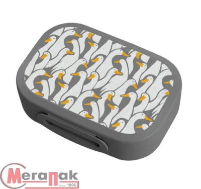 Ланч-бокс с декором "Гуси", 180x130x50мм, 0,98л (серый), 434219911 (12) Ланч-бокс с декором "Гуси", 180x130x50мм, 0,98л (серый), 434219911 (12)  - фото
