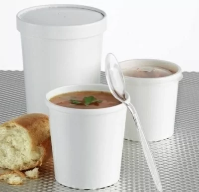 Стакан картон для супа 470мл белый с прозрачной  пластиковой крышкой ECO SOUP ECONOM, 25 шт Белый - фото