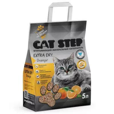 Наполнитель впитывающий минеральный CAT STEP Extra Dry Orange, 5 л  - фото