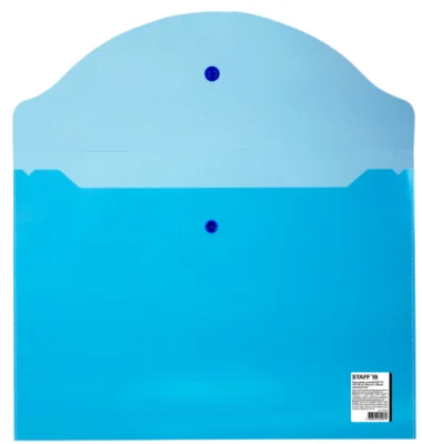 Папка-конверт с кнопкой STAFF А4 до 100 л прозрачная синяя 0,15 мм, 270470 Синий - фото