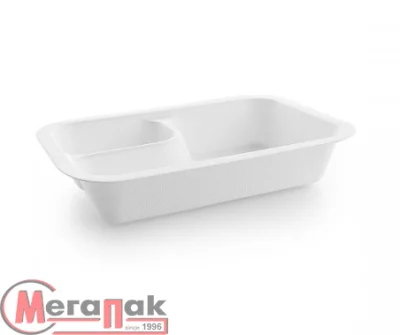 Комплект: Контейнер из сахарного тростника, с угловым отделением д/соуса,190*130*35 V3-GBCC + Крышка 190*130V3-GLW шт  - фото