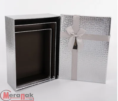 Коробка Шикарный подарок, Серебро, Металлик, 26*19*8 см, 1 шт Серебро - фото