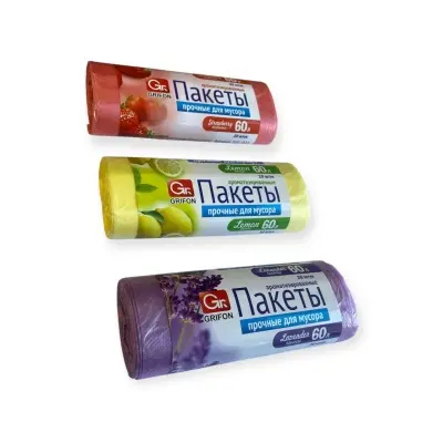 Мешки д/мусора ПНД "GRIFON" Aroma mix, 60л, в рул. 20шт, 9 мкм (24) Разноцветный - фото