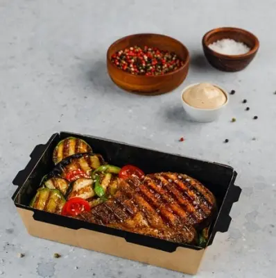 Коробка 800 мл 186/207*105/127*55 с пластиковой крышкой Salad 800 Черная Packton 39122 (200) Коричневый - фото