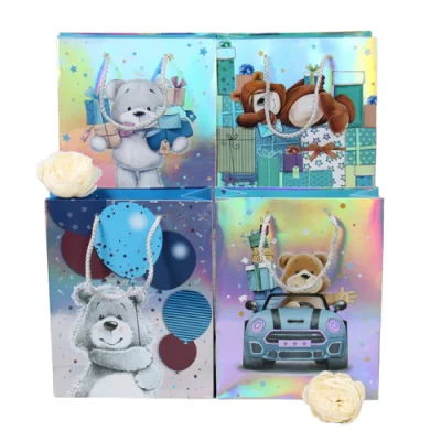 Пакет подарочный бумажный с ручками 31*42*12, арт. L616 Люкс галограм.медведи  - фото