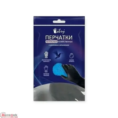 Перчатки Libry, латексные хозяйственные с хб напылением, ЧЕРНЫЕ, L, KHLBL003HB (240) Черный - фото