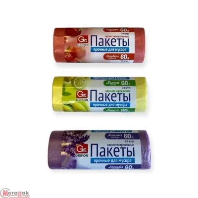 Мешки д/мусора ПНД "GRIFON" Aroma mix, 60л, в рул. 20шт, 9 мкм (24) Разноцветный - фото