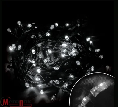 Электрогирлянда светодиодная LED100-5-W., белая прозрачный шнур 5м 8 режимов, арт. 101522  - фото