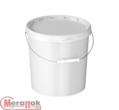 Комплект Ведро 20,0л белое с метал. ручкой + Крышка д/ведра 20,0л белая (D-340мм) Прозрачный - фото