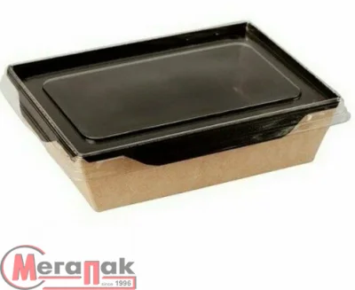 Коробка 400 мл 125/145*75/95*45 с пластиковой крышкой Salad 400 Черная Packton 39549 (400)  - фото