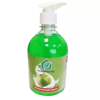 Жидкое мыло Clean House яблоко с дозатором, 500мл Зеленый - фото