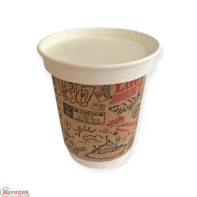 Комплект: Стакан бум. 2х сл. 250млTravel Крафт+Крышка D-80мм+Трубочка бум. бел. 6*197мм 5штук  - фото