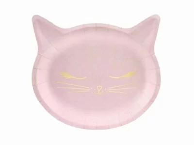 Набор бумажных тарелок «Кошка» 22*20см, 6 шт Розовый - фото