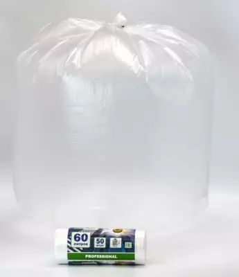 Мешки для мусора ПВД "PROFESSIONAL" 60л, прозрачные, 50 шт Прозрачный - фото