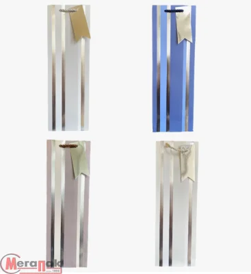 Пакет подарочный бумажный с ручками 12*36*9  Люкс, арт. L571 под бутылку Микс - фото