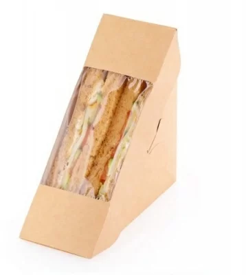 Контейнер картонный с окном для бутерброда 130*40*130мм ECO SANDWICH 40, 50 шт Коричневый - фото