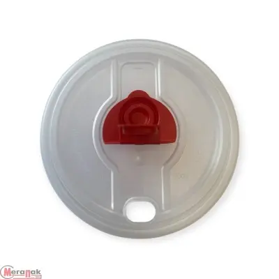 Крышка для стакана ПП Д90 с заглушкой (комплект) прозр/красная, тип В 1/50 (24) арт 3005К/ПК Прозрачный - фото