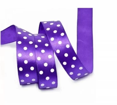 Лента атласная Ideal арт.LDAG46502925 (50) горошек 25мм цв.сиреневый-белый уп.27,4м Сиреневый - фото