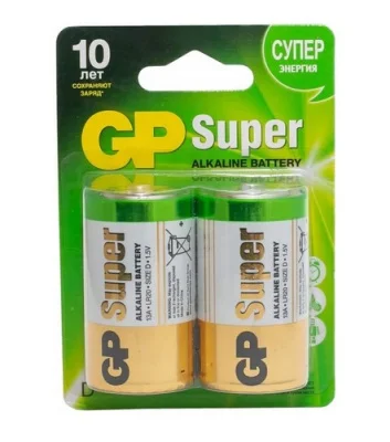 Элемент питания GP 13A-2CR2 (20/160) Super Alkalkine,LR20,BL2 блистер 2 шт. (13AA21-2CRSBC2 20/160)  - фото