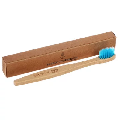 Бамбуковая зубная щетка для взрослых, синяя  - фото