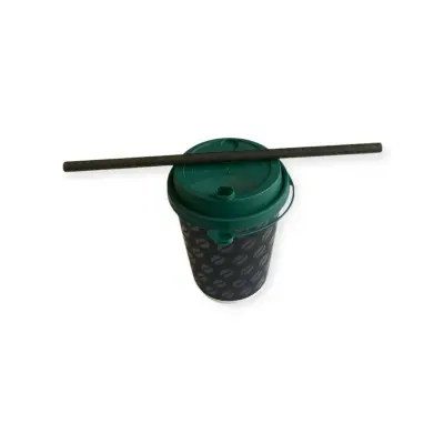 Комплект: Стакан бум. 2х сл 350мл Зерно+Крышка д/ст.Темно-зеленая +Трубочка бум.черн.8*230мм 5 штук  - фото