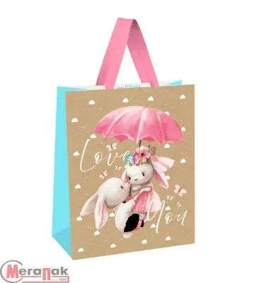 Пакет подар. "Люблю тебя", 18*23*10 см, MESHU, выб. лак, крафт, MS 51741 Коричневый - фото