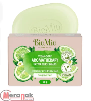 BioMio.  Натуральное мыло. Зелёный чай и эфирное масло бергамота, 90г 520.04508.01 (24) Сплат Зеленый - фото