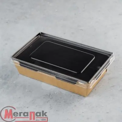Коробка 800 мл 186/207*105/127*55 с пластиковой крышкой Salad 800 Черная Packton 39122 (200) Коричневый - фото