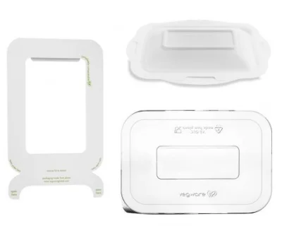 Комплект: Контейнер из сахарного тростника, с угловым отделением д/соуса,190*130*35 V3-GBCC + Крышка 190*130V3-GLW шт  - фото