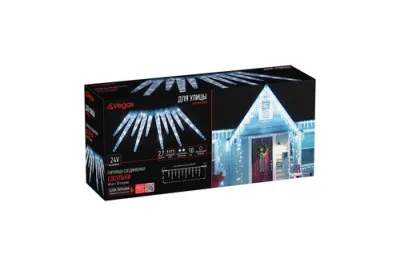 Электрогирлянда-конструктор "Сосульки" VEGAS 24V, 10шт (30см,20см) 40 холодных LED ламп, прозрачный провод, 2м/4, арт. 55037  - фото
