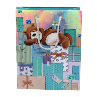 Пакет подарочный бумажный с ручками 18*23*12, арт. L614 Люкс галограм.медведи  - фото