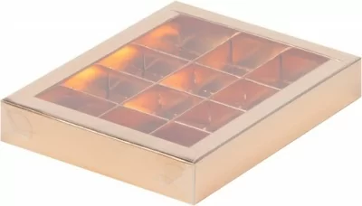 Коробка для конфет с пластиковой прозрачной крышкой 190*150*30мм золото (12 конфет), 5 шт Золотой - фото