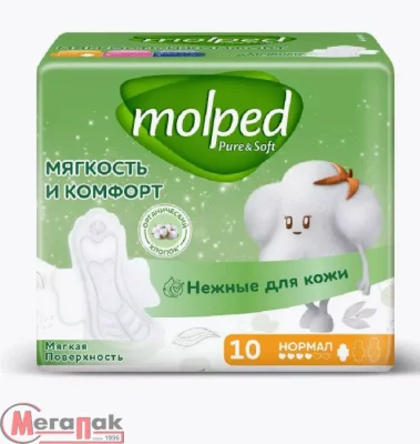 Прокладки Молпед Pure&Soft c крылышками нормал 10шт Прокладки Молпед Pure&Soft c крылышками нормал 10шт Белый - фото