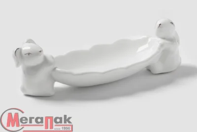 Блюдо "Зайки в золотом" 21x8x6 см 7384534 Белый - фото