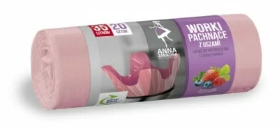 Мешки для мусора 35 литров Anna Zaradna с завязками с ароматом фруктов, 20 шт Розовый - фото